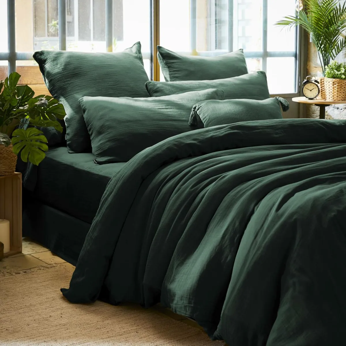 EMINZA Housse de couette gaze de coton (240 x 220 cm) Gaïa Vert sapin Sale