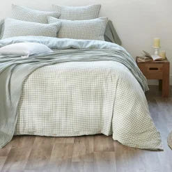 EMINZA Housse de couette gaze de coton (260 x 240 cm) Gaïa vichy Vert Eucalyptus Best