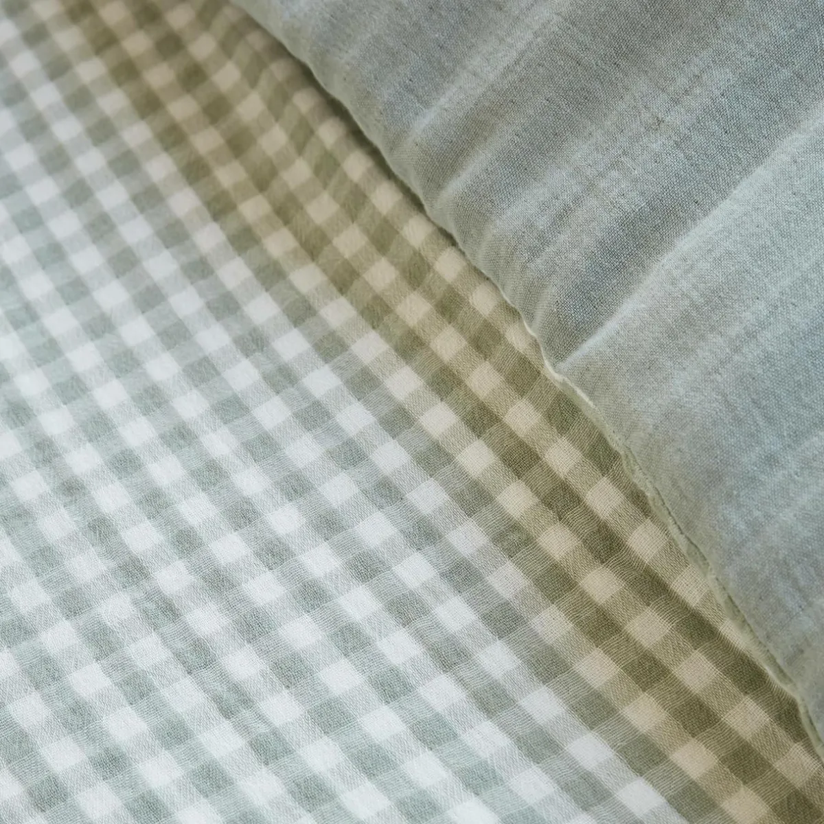 EMINZA Housse de couette gaze de coton (260 x 240 cm) Gaïa vichy Vert Eucalyptus Best