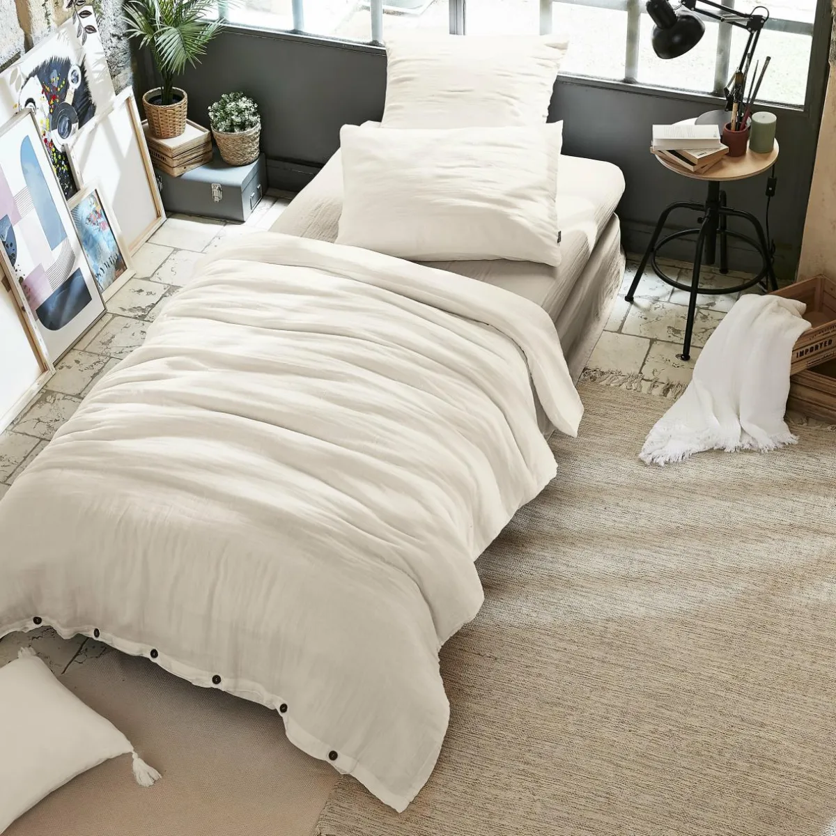 EMINZA Housse de couette gaze de coton (140 x 200 cm) Gaïa pampa Beige New