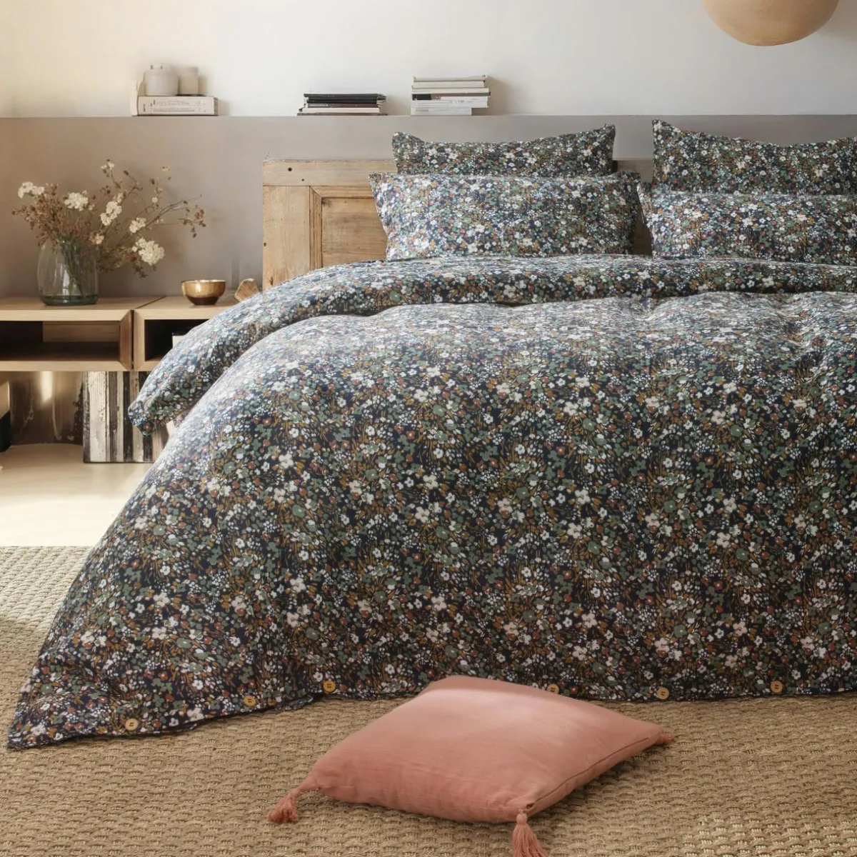EMINZA Housse de couette gaze de coton (260 x 240 cm) Constance Bleu nuit
