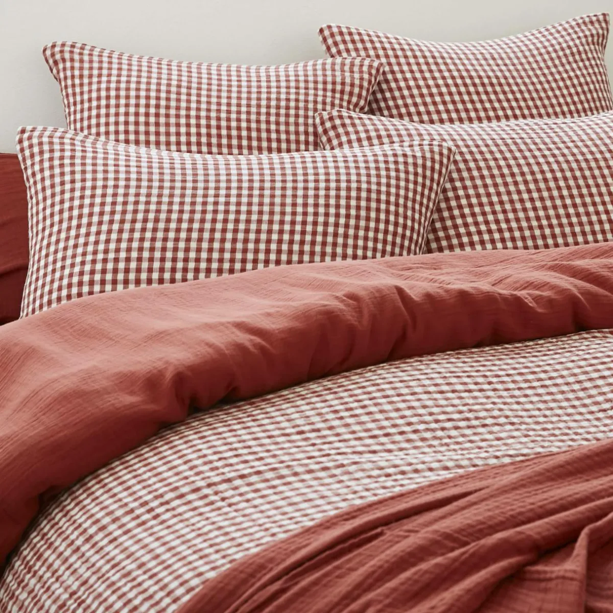 EMINZA Housse de couette gaze de coton (140 x 200 cm) Gaïa vichy Terracotta Online