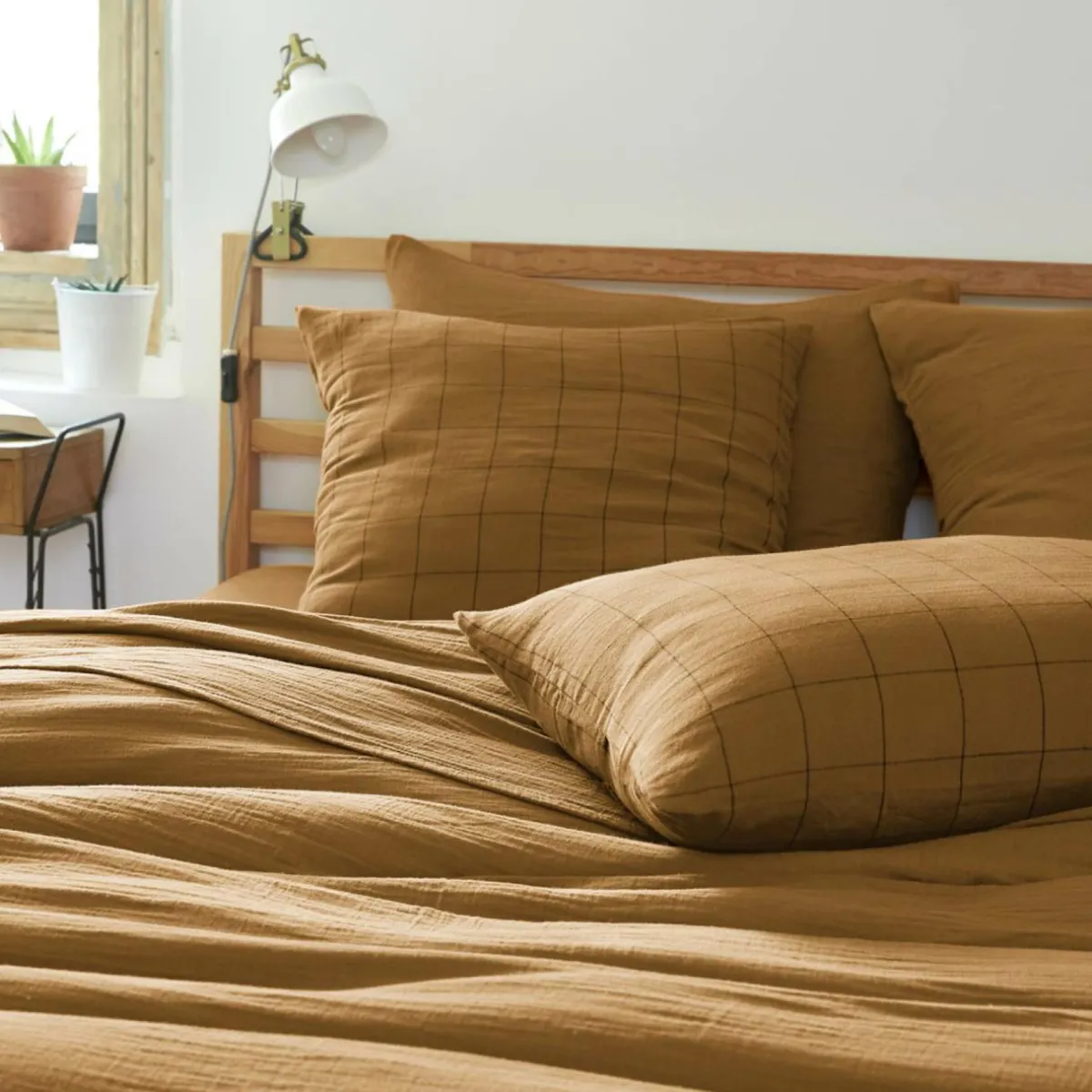 EMINZA Housse de couette gaze de coton (240 x 220 cm) Gaïa Match Camel New