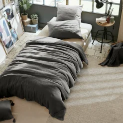 EMINZA Housse de couette gaze de coton (140 x 200 cm) Gaïa Gris granit Gris foncé Hot
