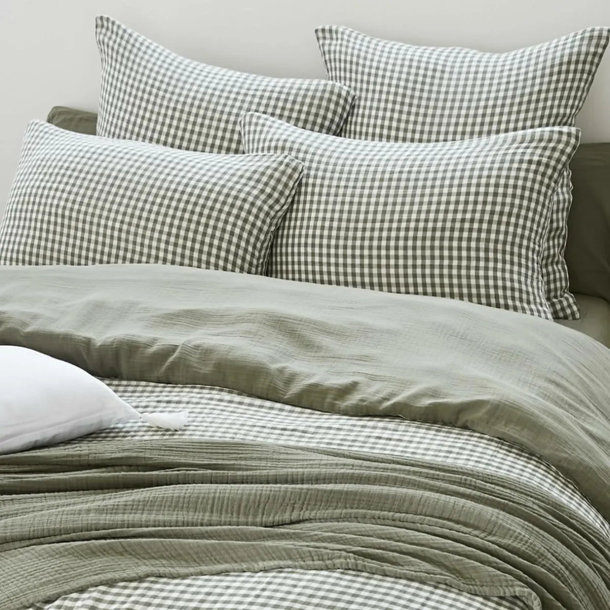 EMINZA Housse de couette gaze de coton (140 x 200 cm) Gaïa vichy Vert romarin Outlet