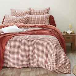 EMINZA Housse de couette gaze de coton (240 x 220 cm) Gaïa vichy Terracotta Discount