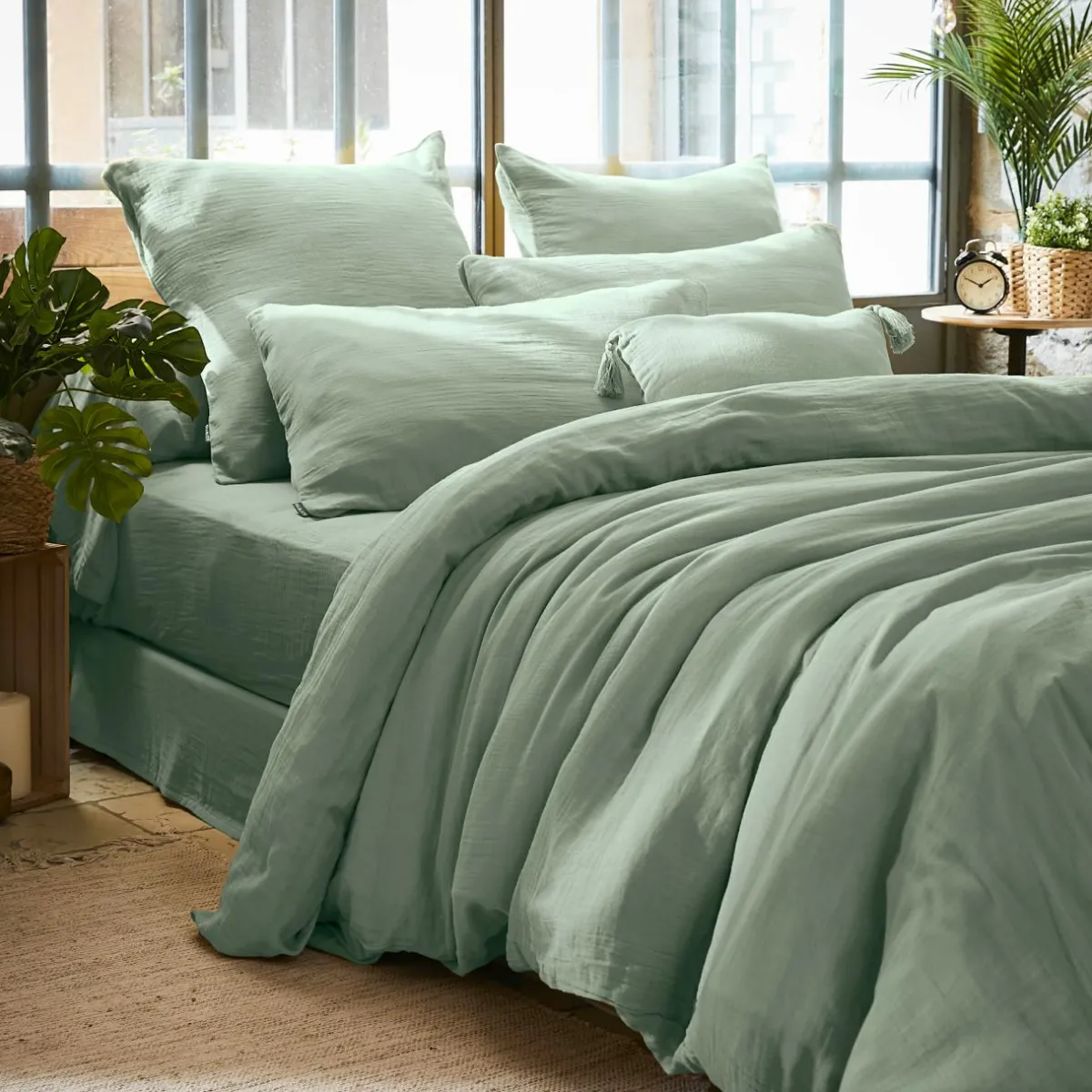 EMINZA Housse de couette gaze de coton (240 x 220 cm) Gaïa Vert Eucalyptus Hot