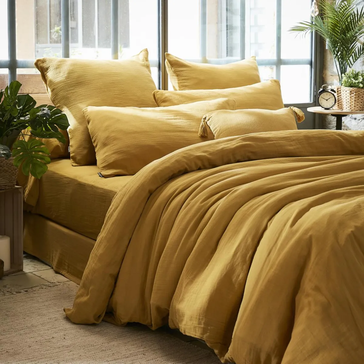 EMINZA Housse de couette gaze de coton (280 x 240 cm) Gaïa Jaune safran New