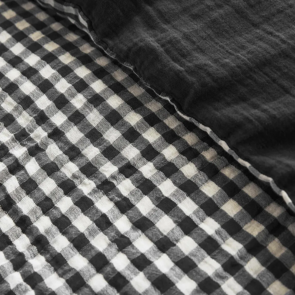 EMINZA Housse de couette gaze de coton (240 x 220 cm) Gaïa Vichy noir Outlet