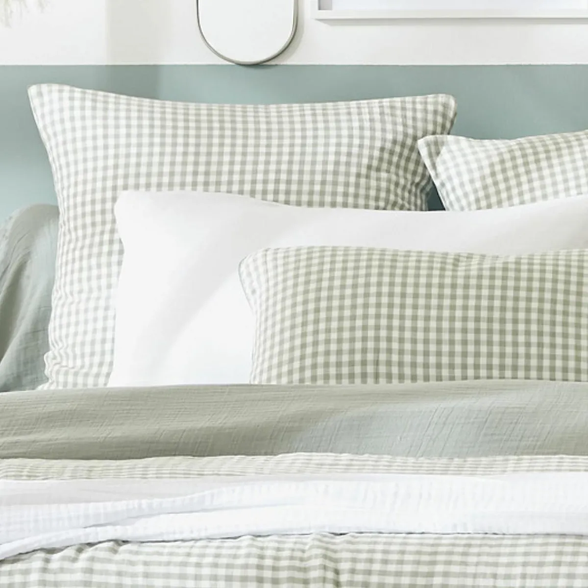 EMINZA Housse de couette gaze de coton (280 x 240 cm) Gaïa vichy Vert eucalyptus Vichy eucalyptus