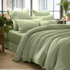 EMINZA Housse de couette gaze de coton (260 x 240 cm) Gaïa Vert tilleul Sale