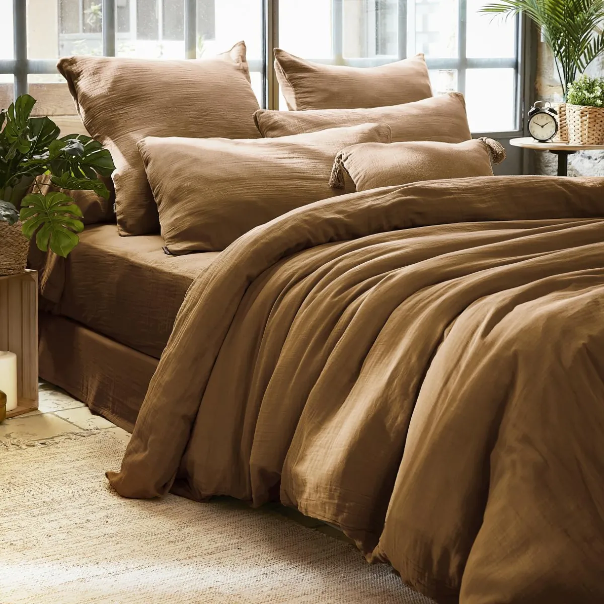 EMINZA Housse de couette gaze de coton (280 x 240 cm) Gaïa Camel Clearance