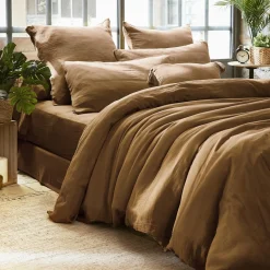EMINZA Housse de couette gaze de coton (260 x 240 cm) Gaïa Camel Hot