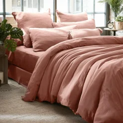 EMINZA Housse de couette gaze de coton (280 x 240 cm) Gaïa Rose Pêche Sale