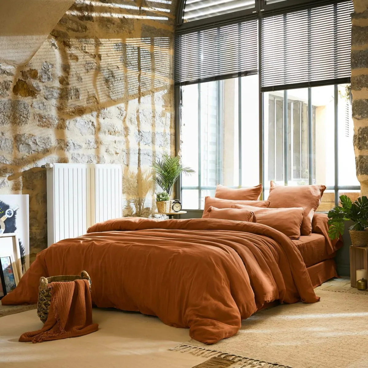 EMINZA Housse de couette gaze de coton (260 x 240 cm) Gaïa Abricot Sale
