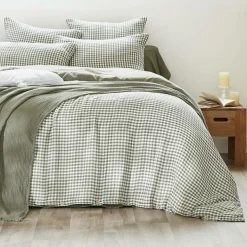 EMINZA Housse de couette gaze de coton (200 x 200 cm) Gaïa vichy Vert romarin New
