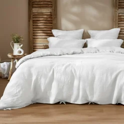 EMINZA Housse de couette lin lavé (240 x 220 cm) Louise he Blanc Clearance