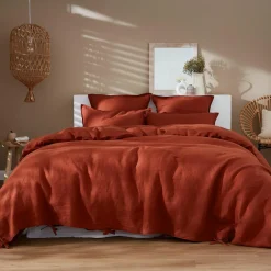 EMINZA Housse de couette lin lavé (260 x 240 cm) Louise Terracotta Hot