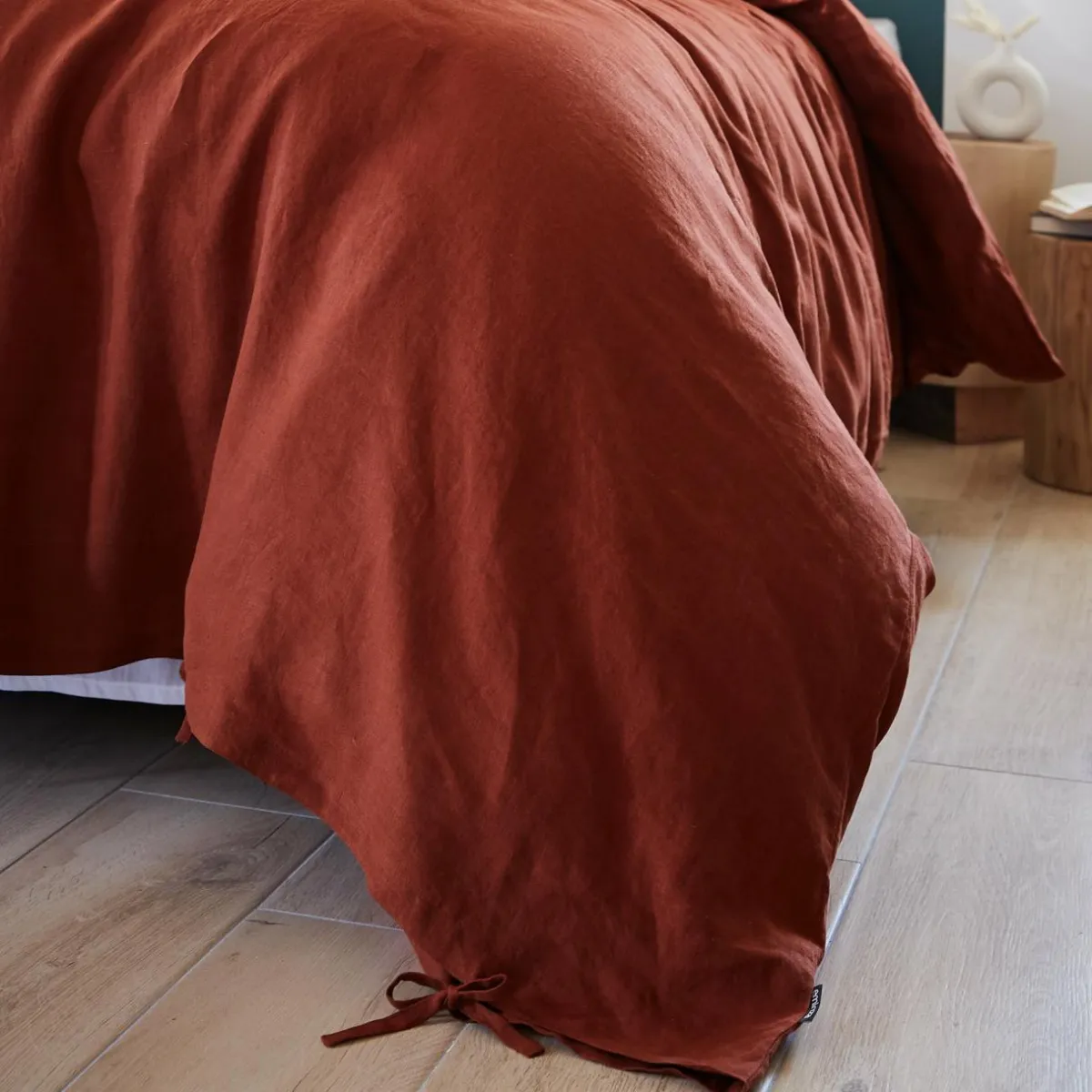 EMINZA Housse de couette lin lavé (260 x 240 cm) Louise Terracotta Hot