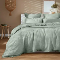 EMINZA Housse de couette lin lavé (260 x 240 cm) Louise Vert Eucalyptus Hot