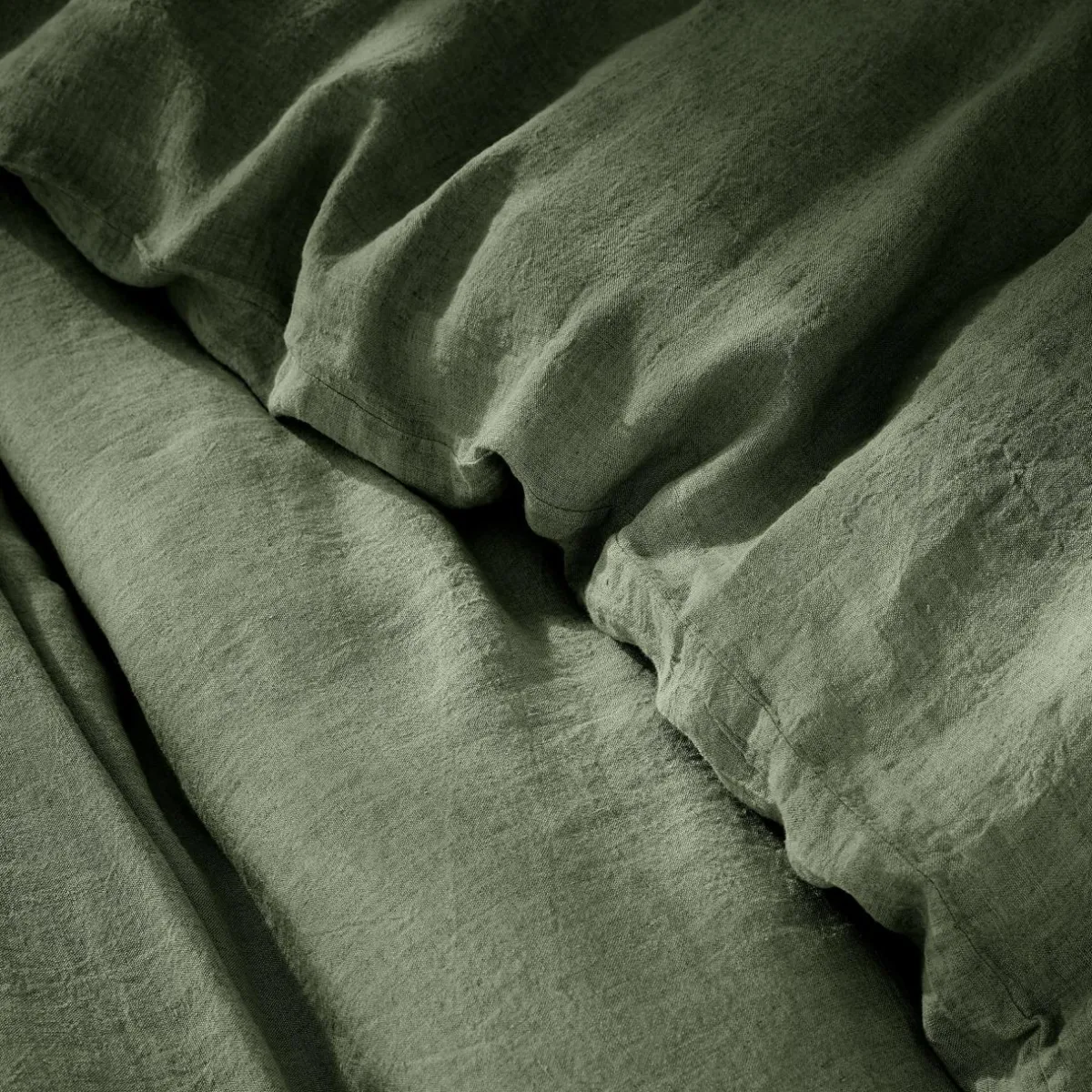 EMINZA Housse de couette lin lavé (240 x 220 cm) Louise Vert romarin