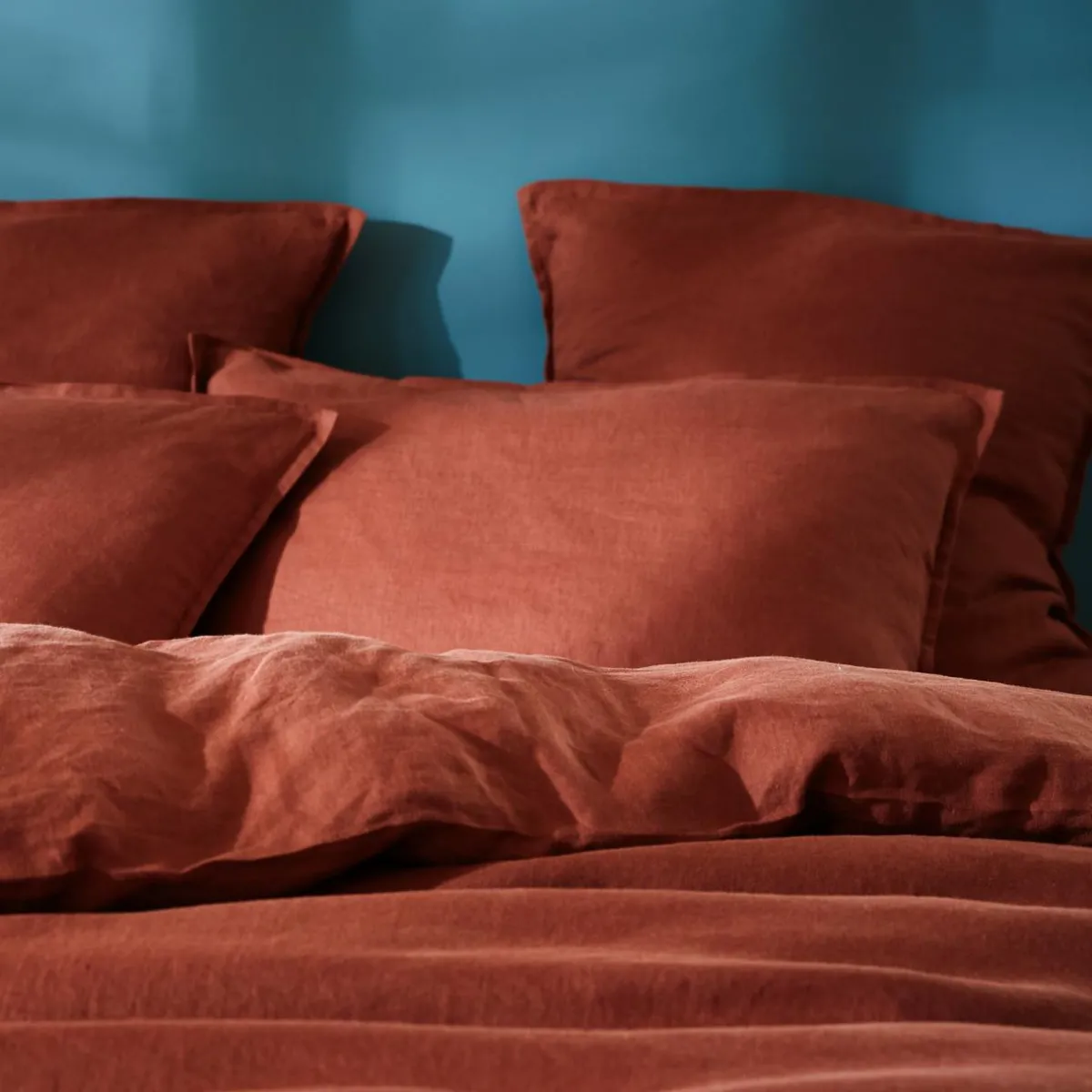 EMINZA Housse de couette lin lavé (240 x 220 cm) Louise Terracotta Clearance