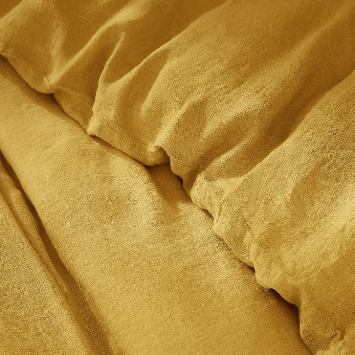 EMINZA Housse de couette lin lavé (240 x 220 cm) Louise Jaune moutarde New