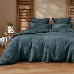 EMINZA Housse de couette lin lavé (240 x 220 cm) Louise Gris ardoise New