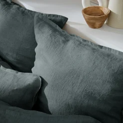 EMINZA Housse de couette lin lavé (240 x 220 cm) Louise Gris ardoise New