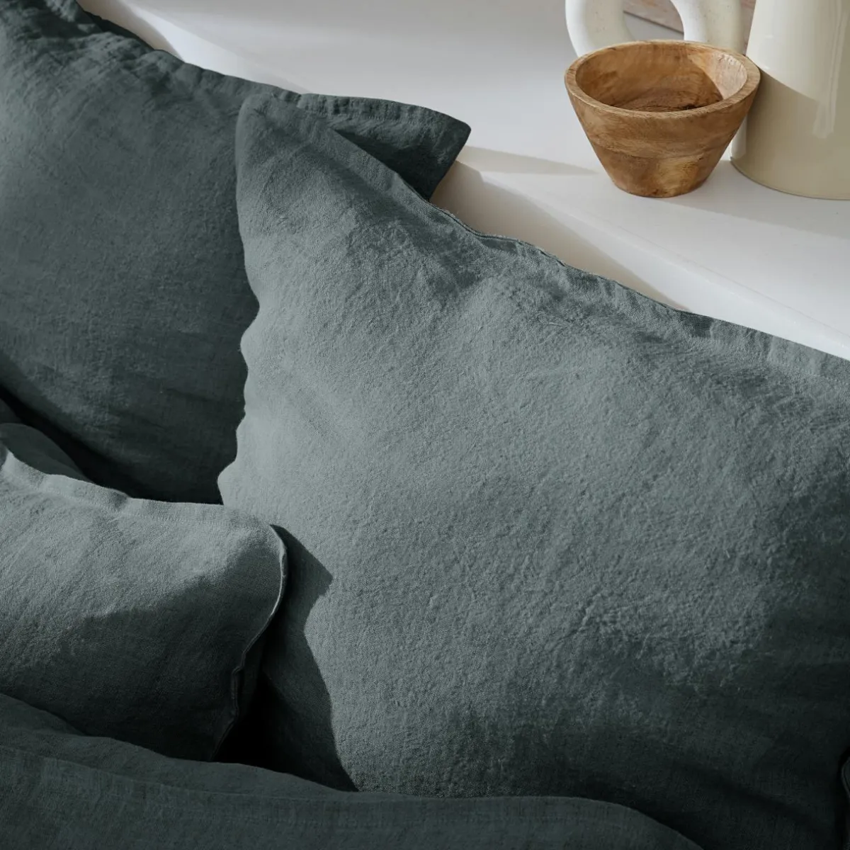 EMINZA Housse de couette lin lavé (240 x 220 cm) Louise Gris ardoise New