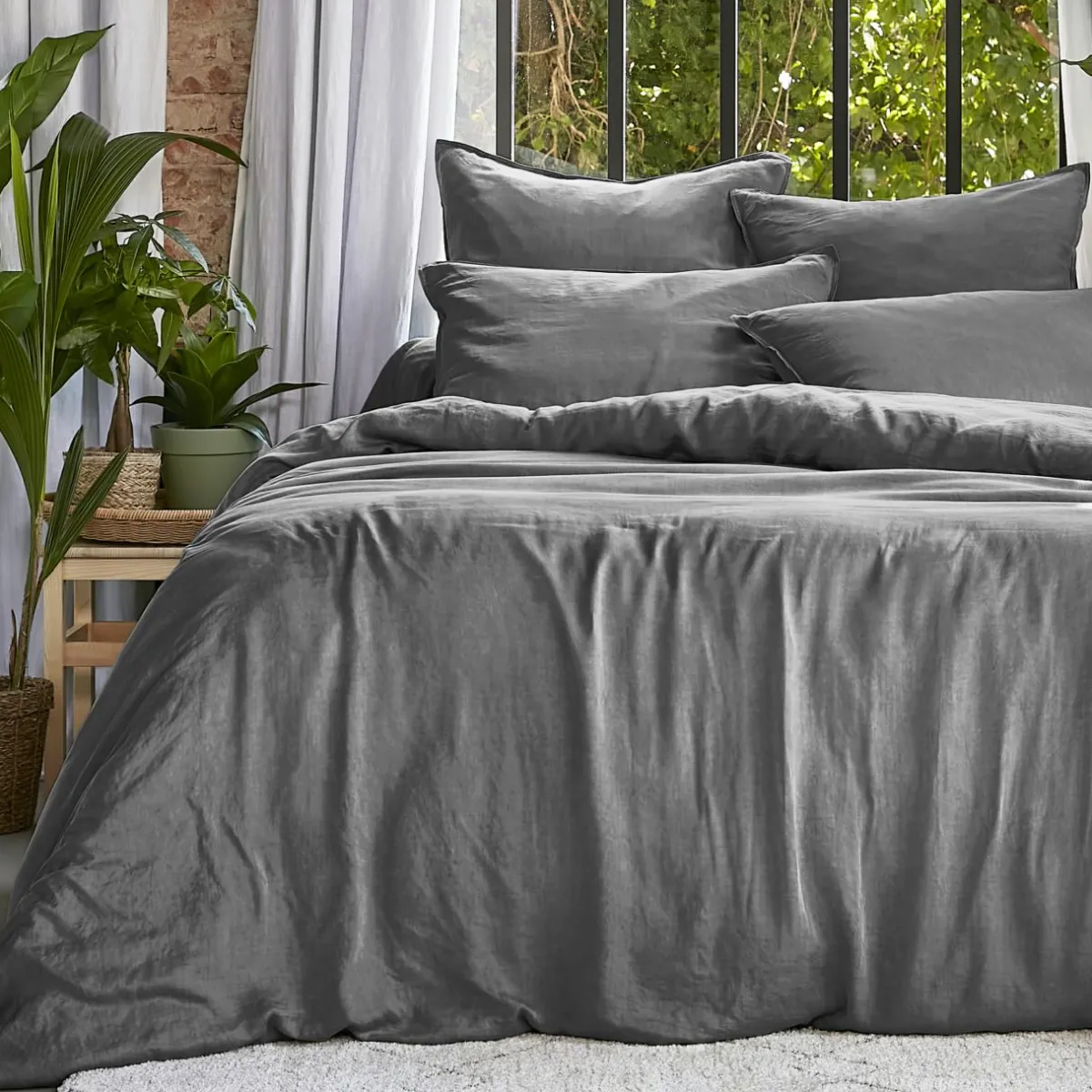 EMINZA Housse de couette lyocell Tencel™ lavé (240 x 220 cm) Olivia granit Gris Best
