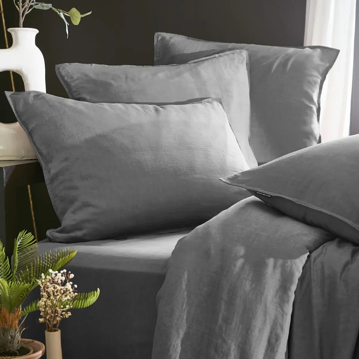 EMINZA Housse de couette lyocell Tencel™ lavé (240 x 220 cm) Olivia granit Gris Best