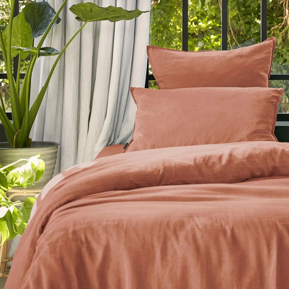 EMINZA Housse de couette lyocell Tencel™ lavé (140 x 200 cm) Olivia Terracotta New