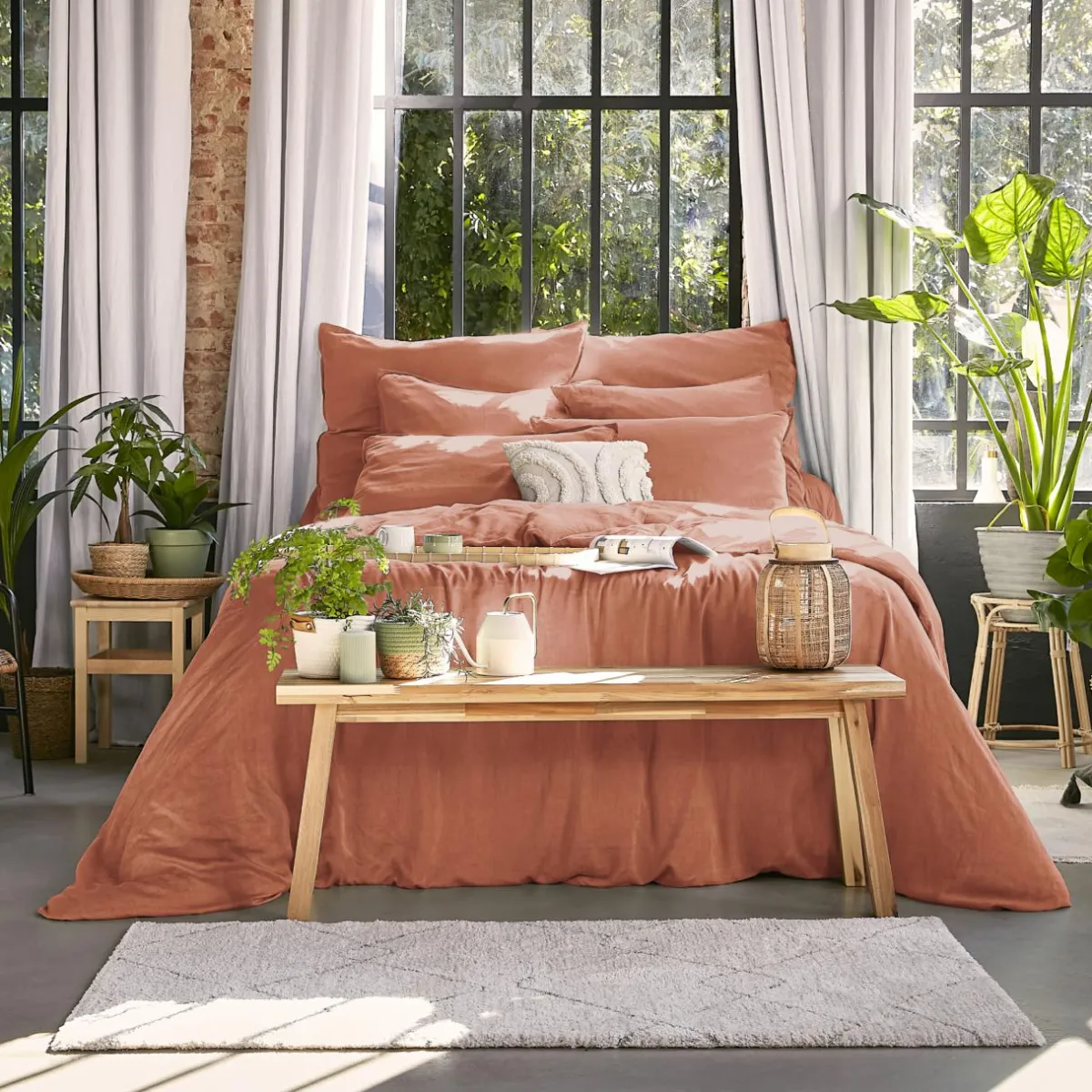 EMINZA Housse de couette lyocell Tencel™ lavé (240 x 220 cm) Olivia Terracotta Sale
