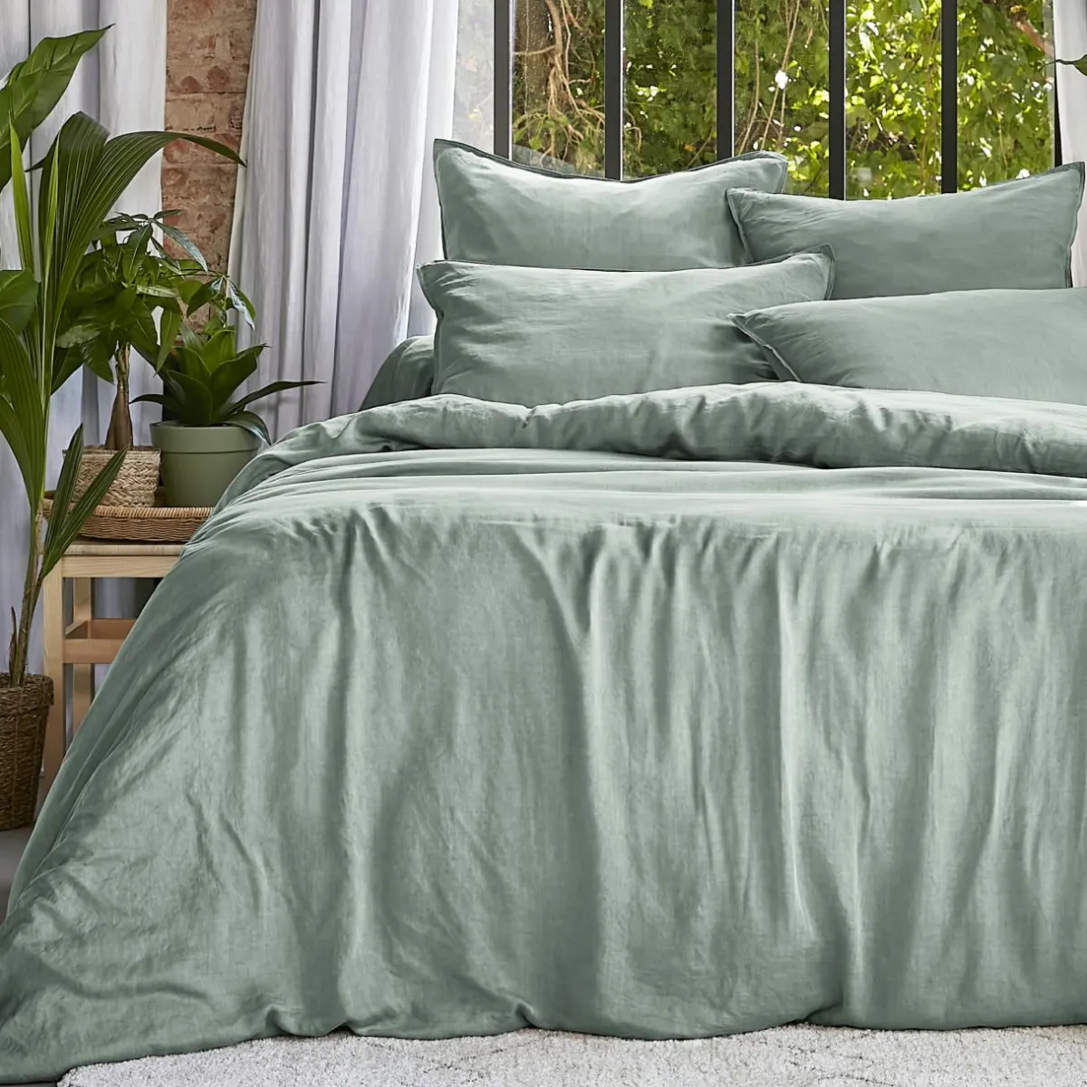 EMINZA Housse de couette lyocell Tencel™ lavé (260 x 240 cm) Olivia Vert Eucalyptus Clearance