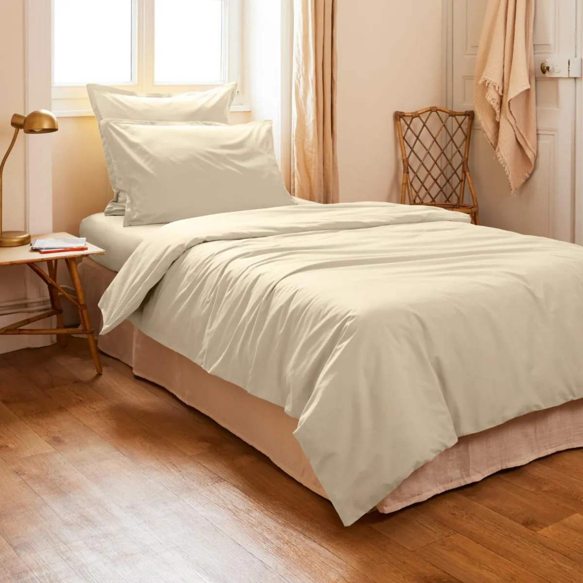 EMINZA Housse de couette percale de coton (140 x 200 cm) Cali Beige