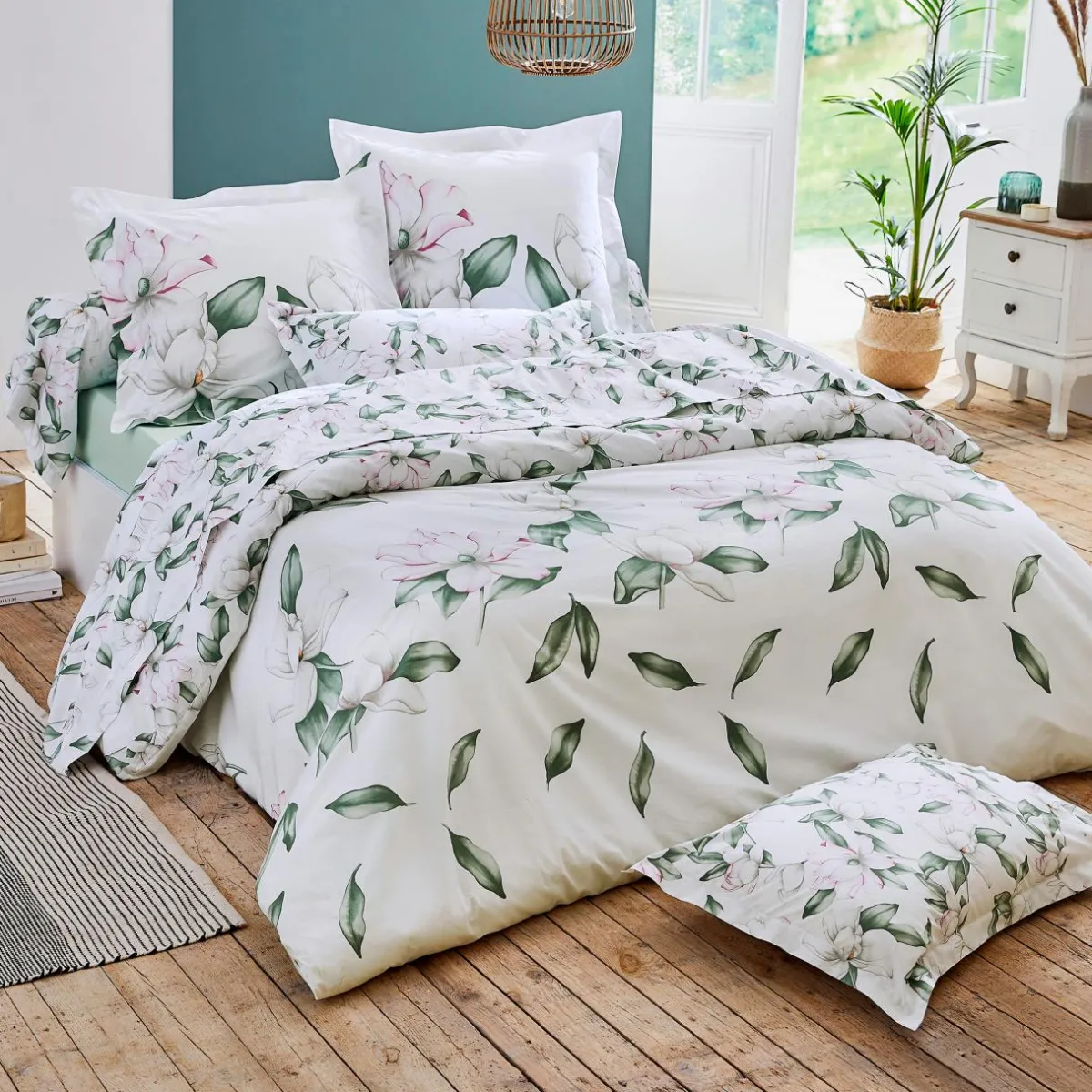 TRADILINGE Housse de couette percale de coton (200 x 200 cm) Magnolia sauge Vert