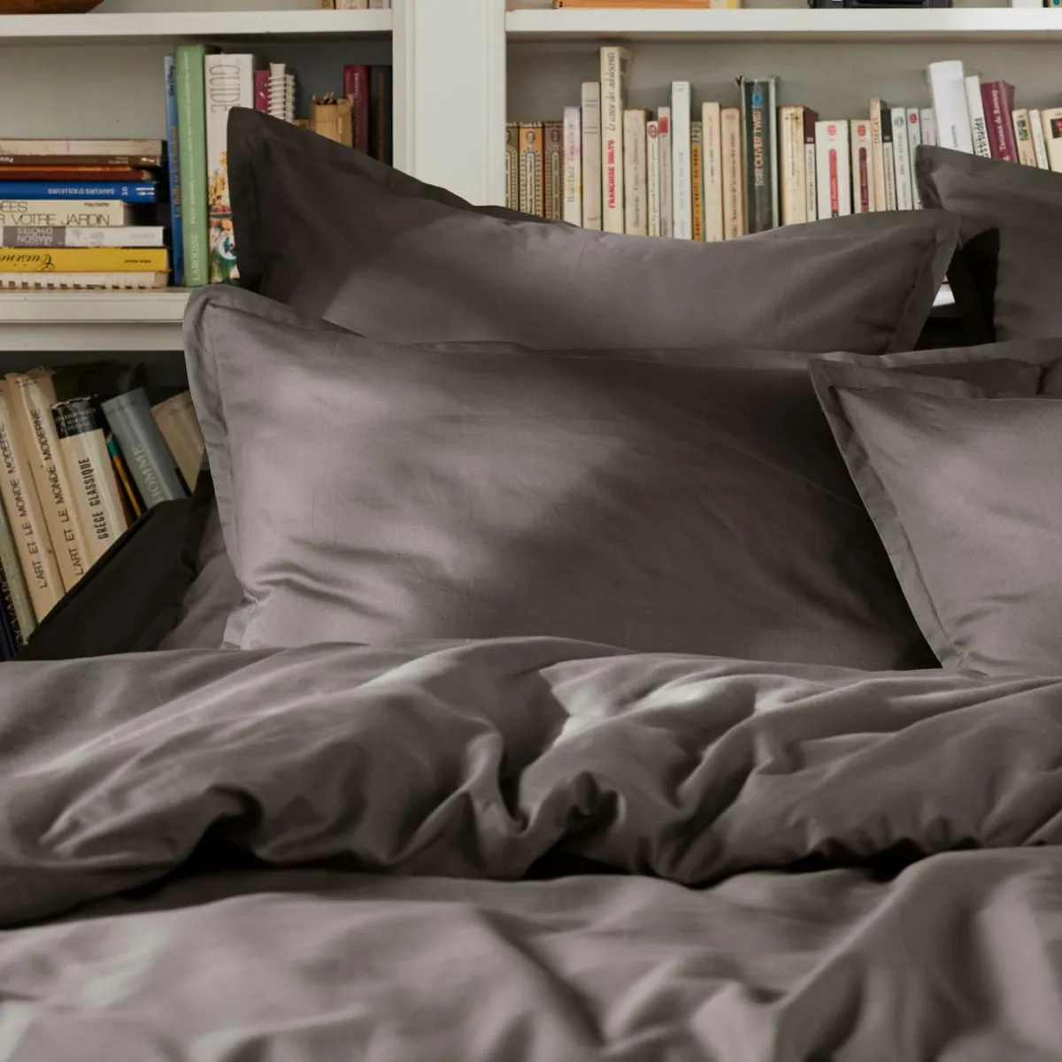 EMINZA Housse de couette percale de coton (280 x 240 cm) Cali Gris Anthracite