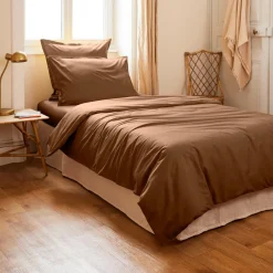 EMINZA Housse de couette percale de coton (140 x 200 cm) Cali Marron Chocolat Discount