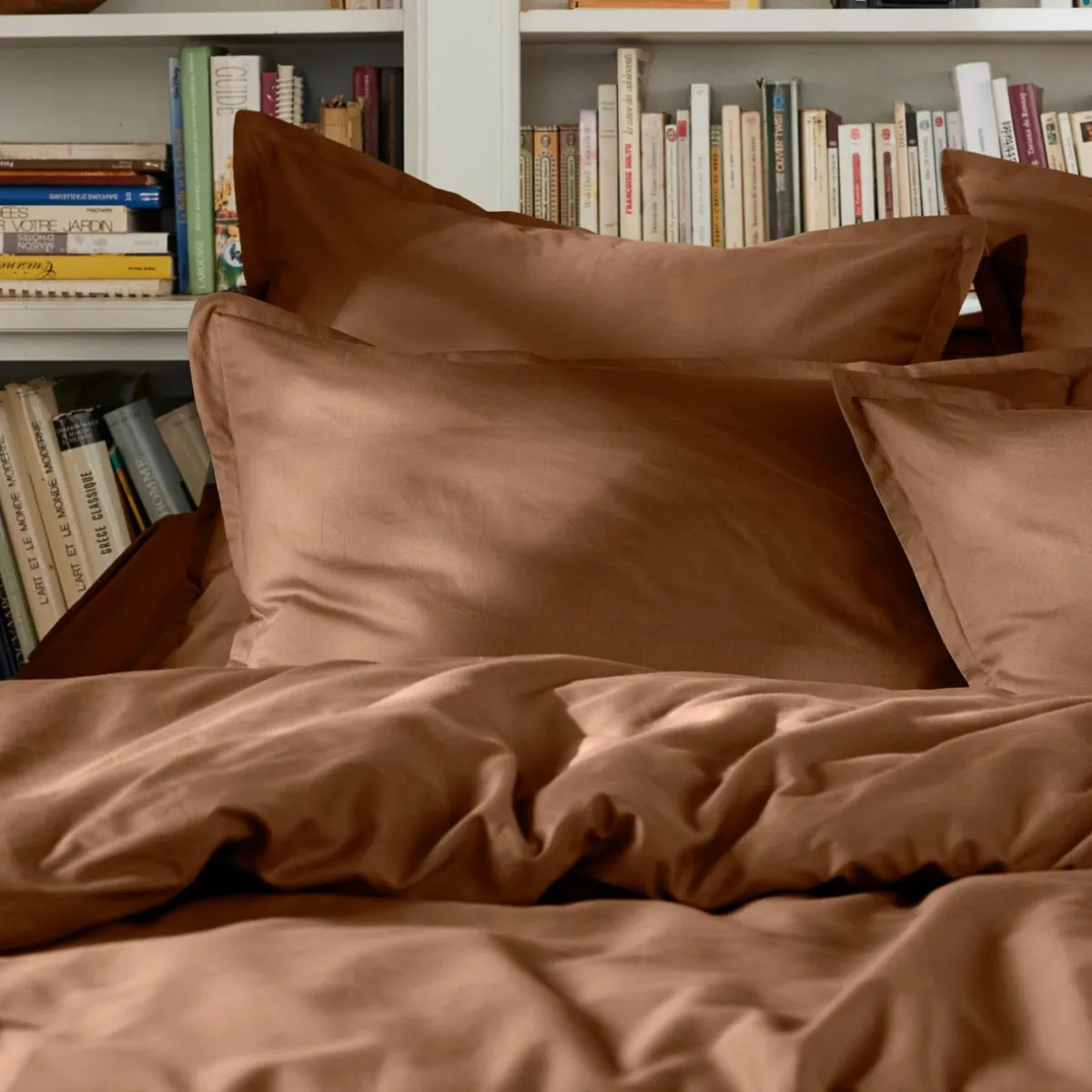 EMINZA Housse de couette percale de coton (140 x 200 cm) Cali Marron Chocolat Discount