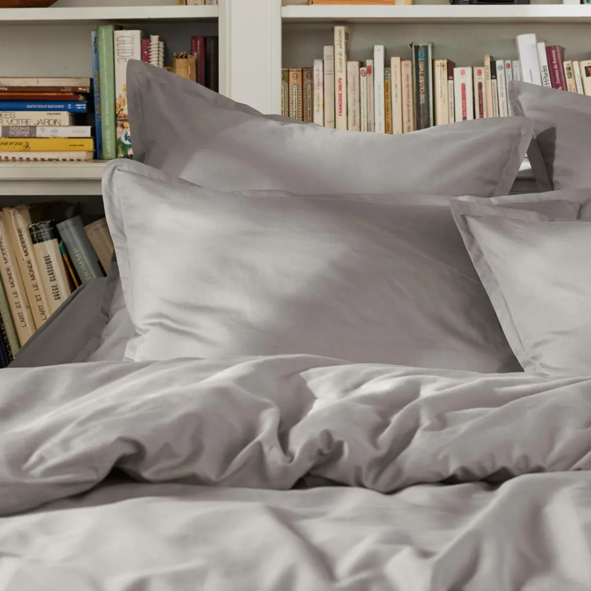 EMINZA Housse de couette percale de coton (260 x 240 cm) Cali Gris clair Clearance