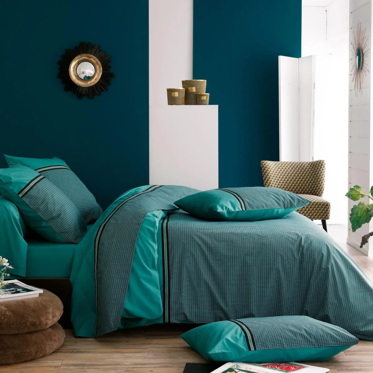 TRADI LINGE Housse de couette percale de coton (240 x 220 cm) Gustav émeraude Vert Online