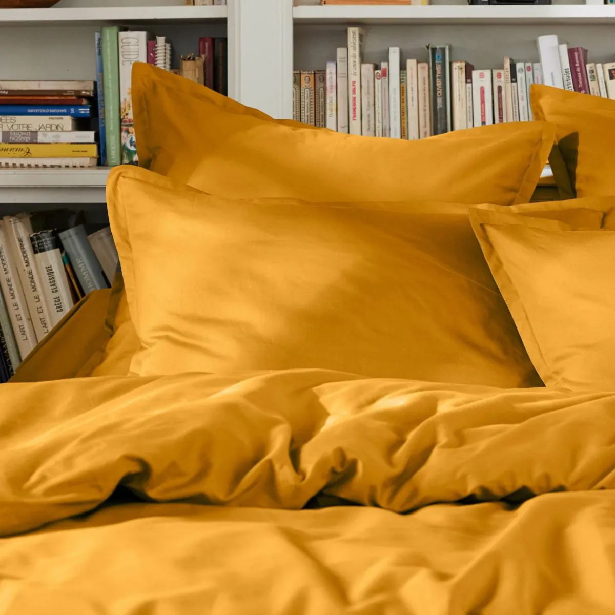 EMINZA Housse de couette percale de coton (240 x 220 cm) Cali Jaune moutarde Hot