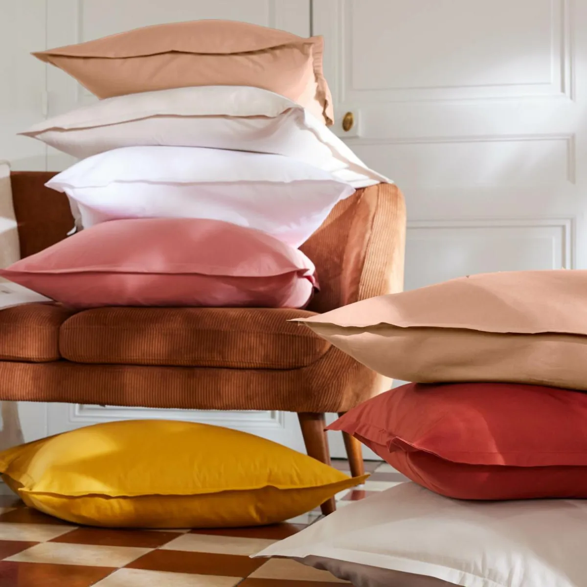 EMINZA Housse de couette percale de coton (280 x 240 cm) Cali Rose Pêche Discount