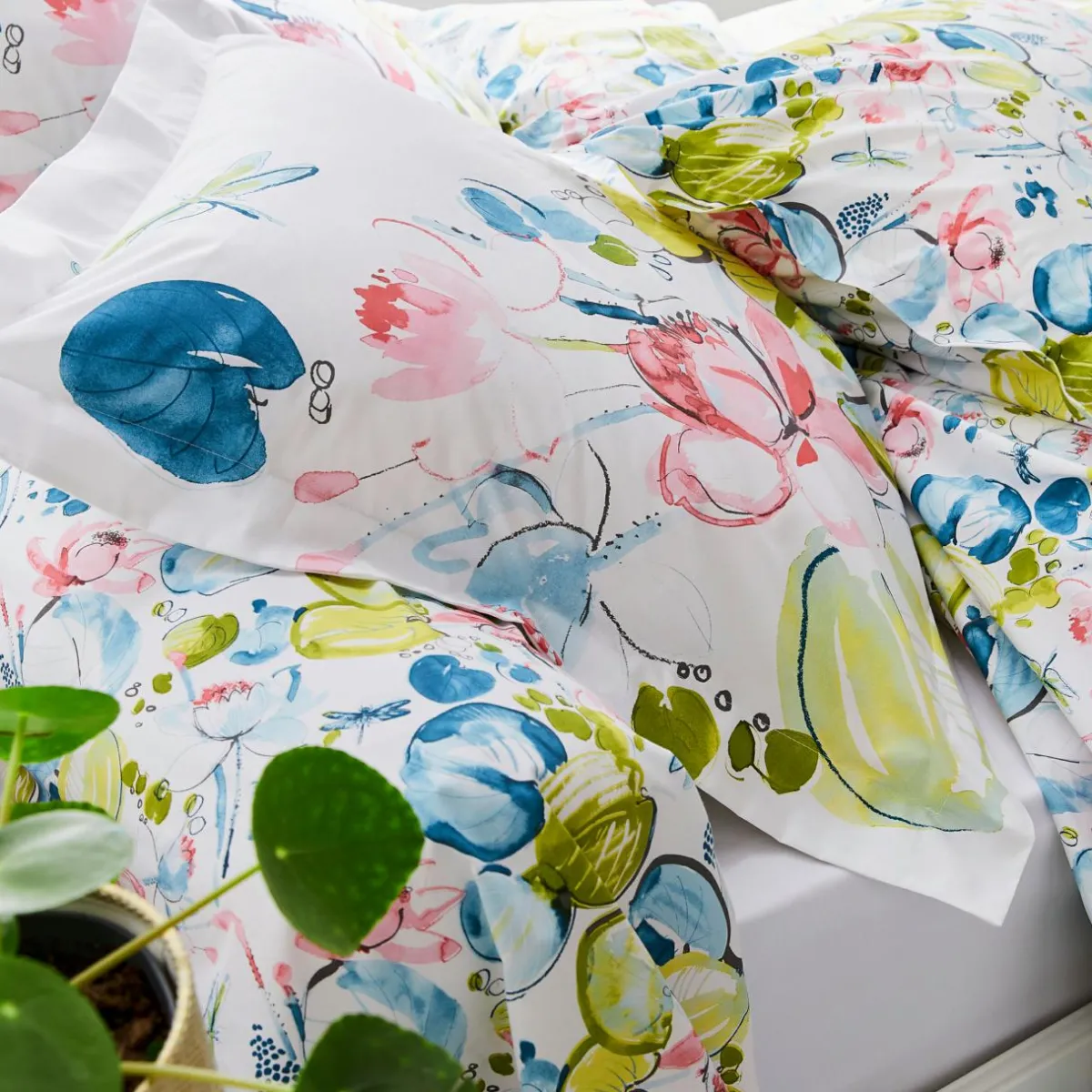 TRADILINGE Housse de couette percale de coton (260 x 240 cm) Nénuphar Aqua Multicolore Best