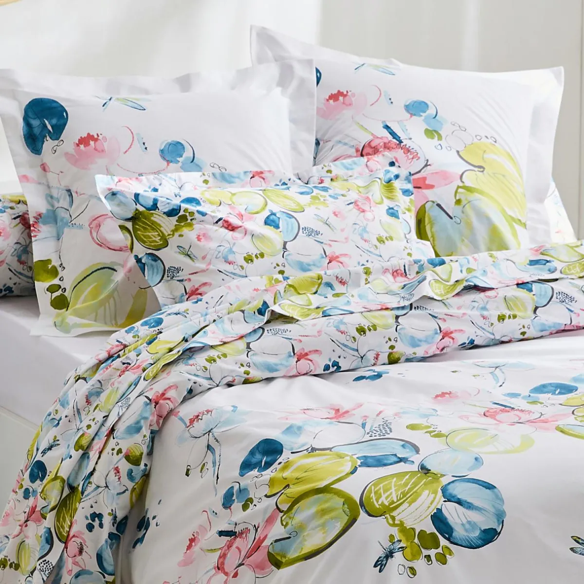 TRADILINGE Housse de couette percale de coton (260 x 240 cm) Nénuphar Aqua Multicolore Best