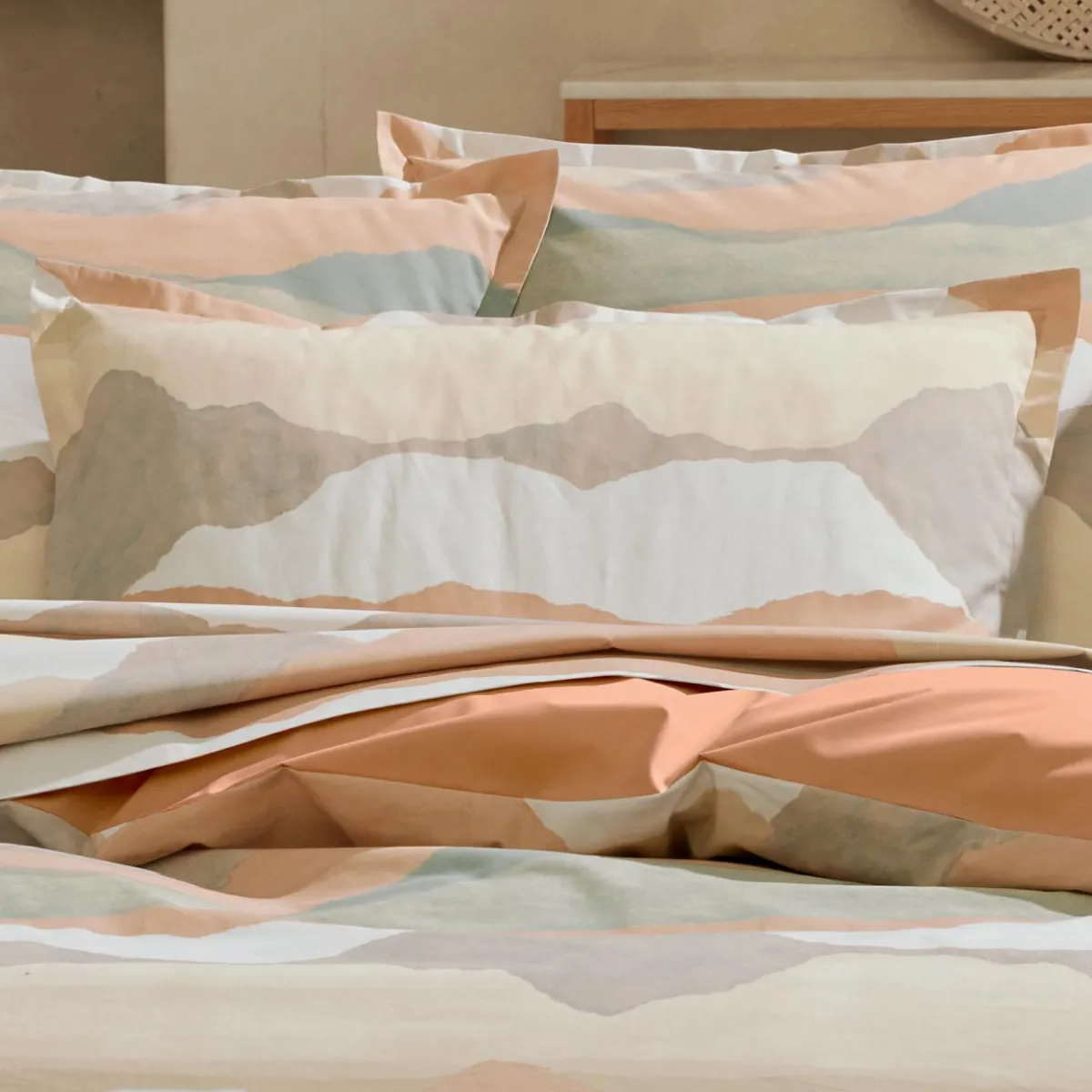 TRADI LINGE Housse de couette percale de coton (280 x 240 cm) Land Craie Beige New