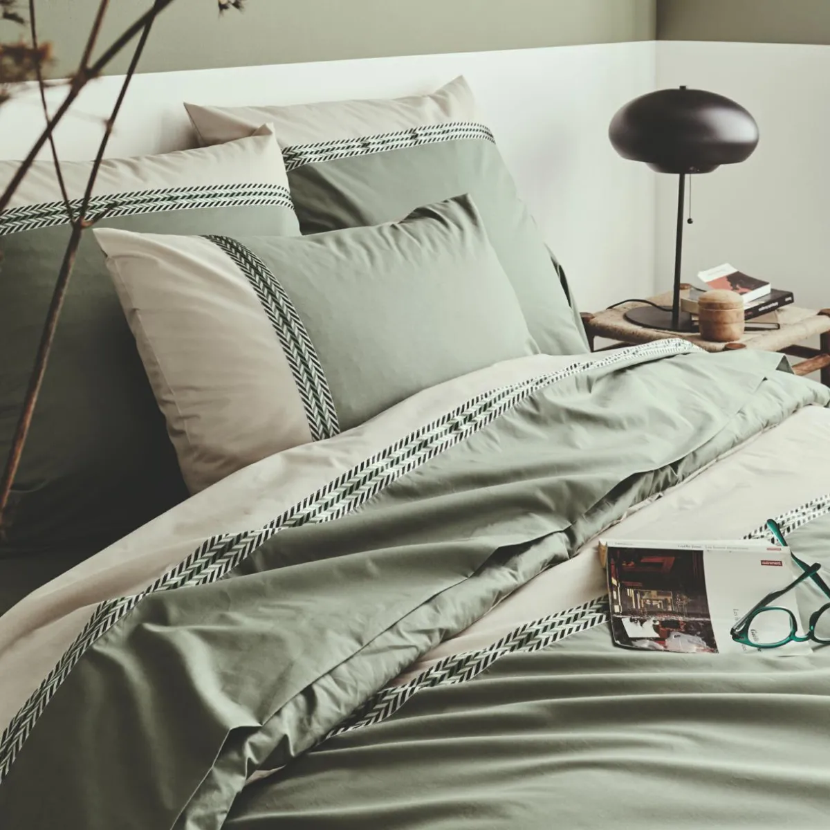 TRADILINGE Housse de couette percale de coton (300 x 240 cm) Noa Vert kaki Clearance