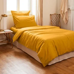 EMINZA Housse de couette percale de coton (140 x 200 cm) Cali Jaune moutarde Discount