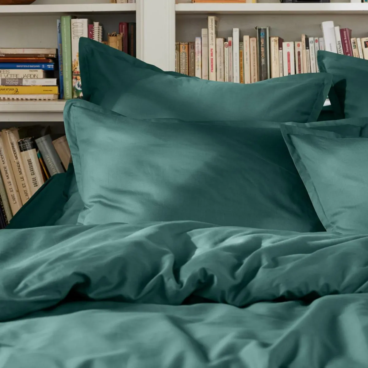 EMINZA Housse de couette percale de coton (280 x 240 cm) Cali Bleu canard